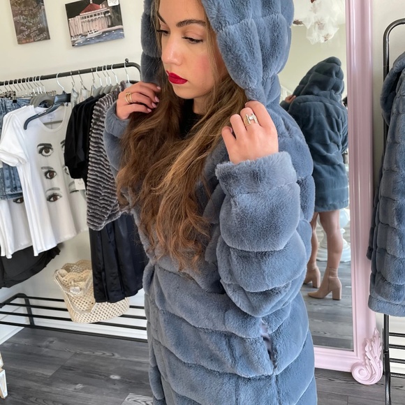 Light Blue Faux Fur Jacket / Coat - Picture 2 of 4